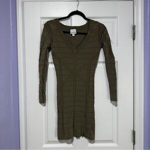 BEBE Kardashian Kollection Olive Green mini/ Long Sleeve bodycon Dress